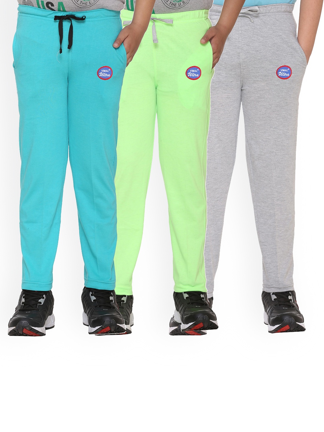 

VIMAL JONNEY Kids Pack of 3 Solid Cotton Track Pants, Grey