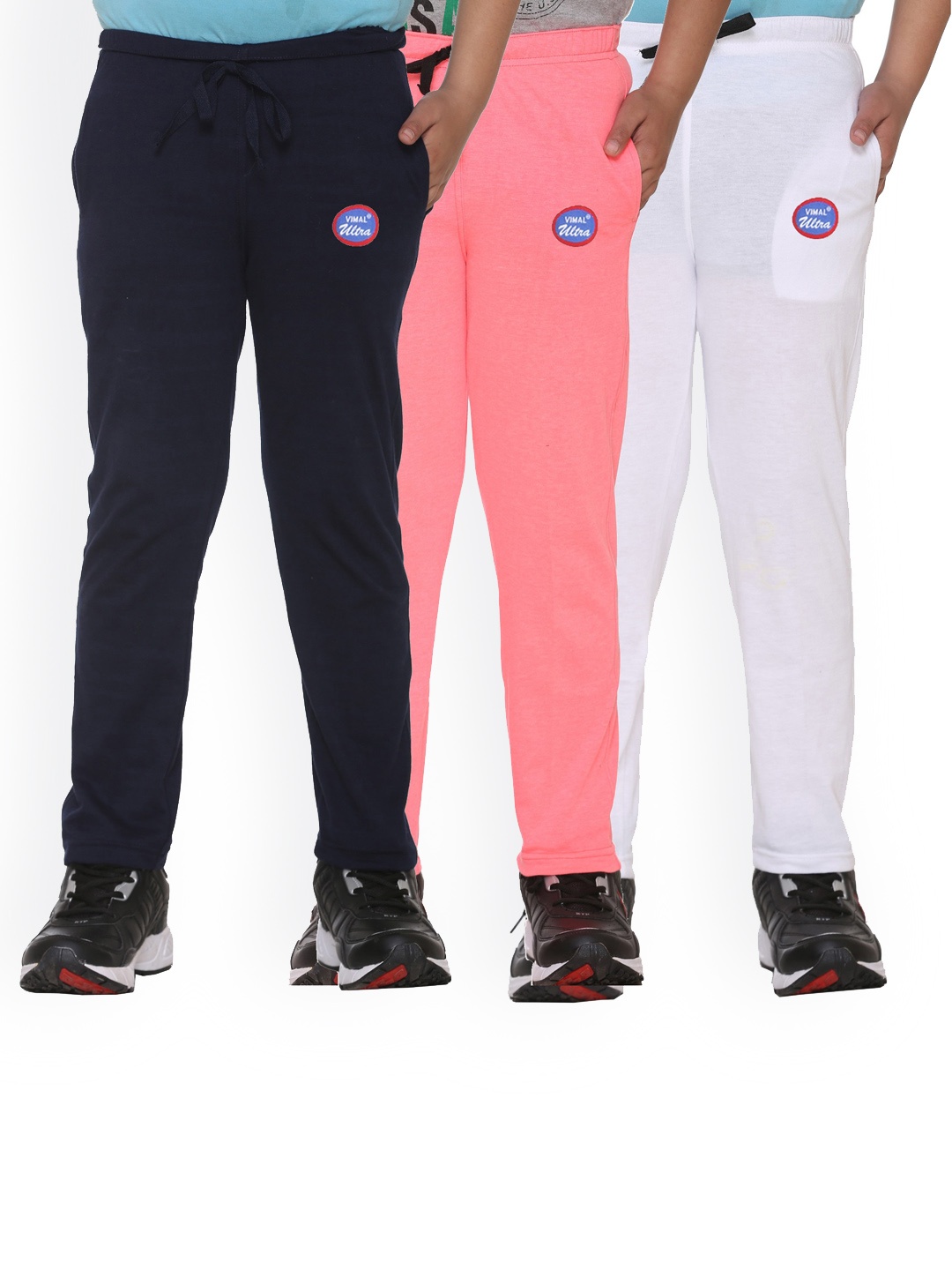

VIMAL JONNEY Unisex Kids Pack Of 3 Solid Cotton Track Pants, White