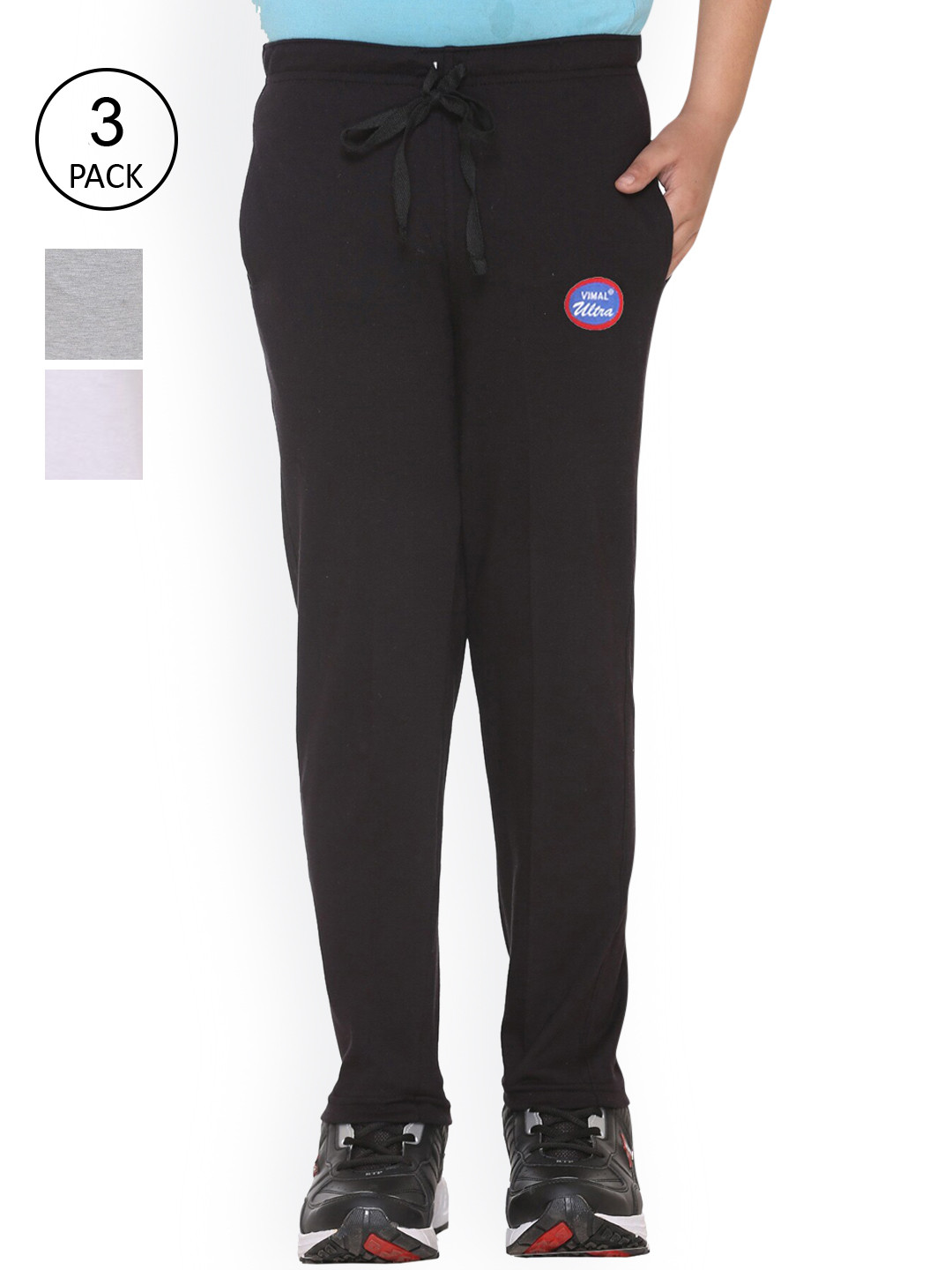 

VIMAL JONNEY Kids Black & White Pack Of 3 Solid Cotton Track Pants