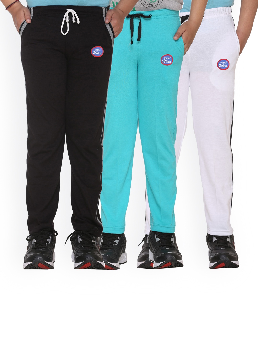 

VIMAL JONNEY Kids Pack of 3 Solid Cotton Track Pants, Black