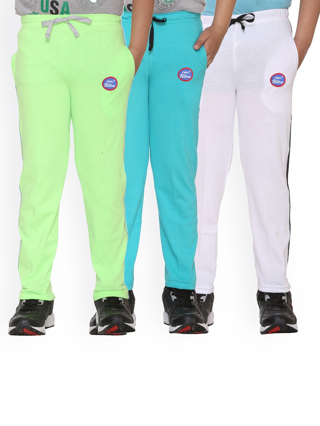 

VIMAL JONNEY Kids Pack Of 3 Solid Cotton Track Pants, White