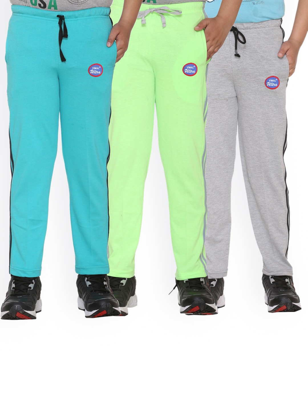 

VIMAL JONNEY Kids Pack Of 3 Solid Cotton Track Pants, Grey