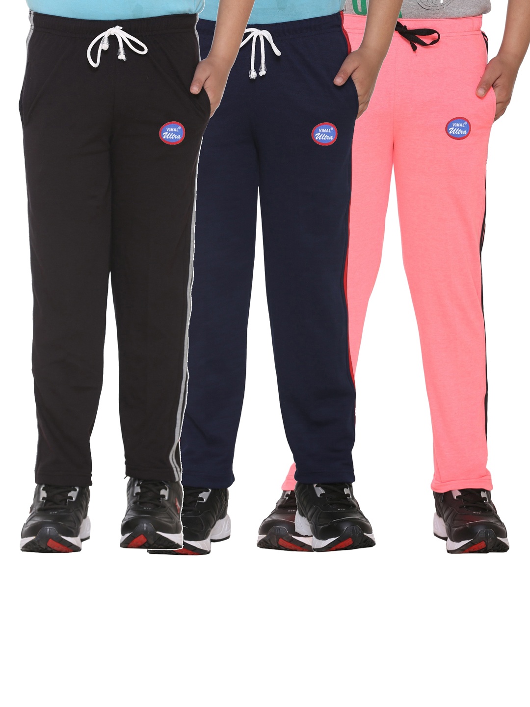 

VIMAL JONNEY Kids Pack Of 3 Solid Cotton Track Pants, Black