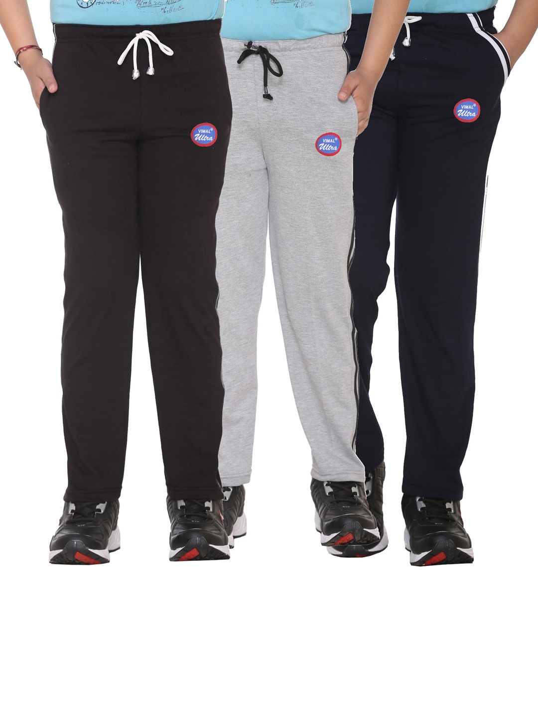

MACK JONNEY Kids Pack of 3 Solid Cotton Track Pants, Black