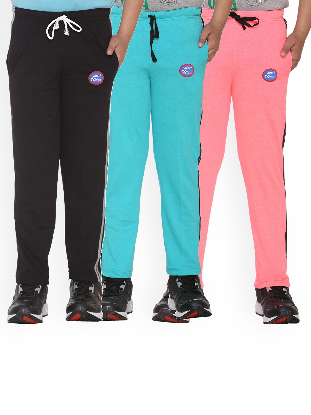 

VIMAL JONNEY Kids Pack Of 3 Solid Cotton Track Pants, Black
