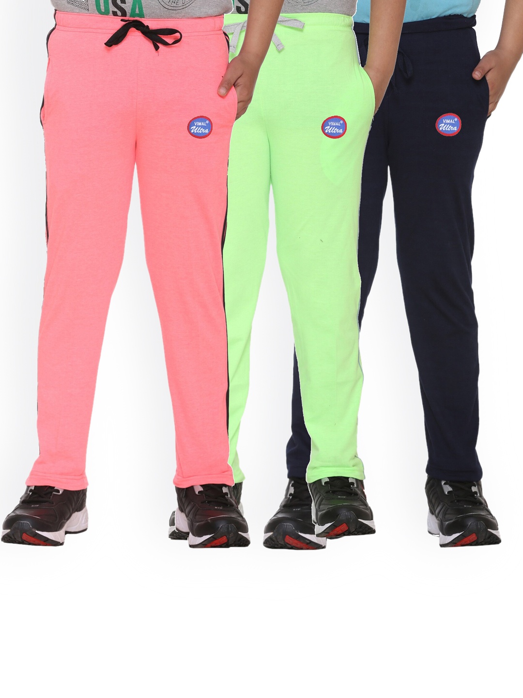 

VIMAL JONNEY Kids Pack Of 3 Solid Cotton Track Pants, Peach