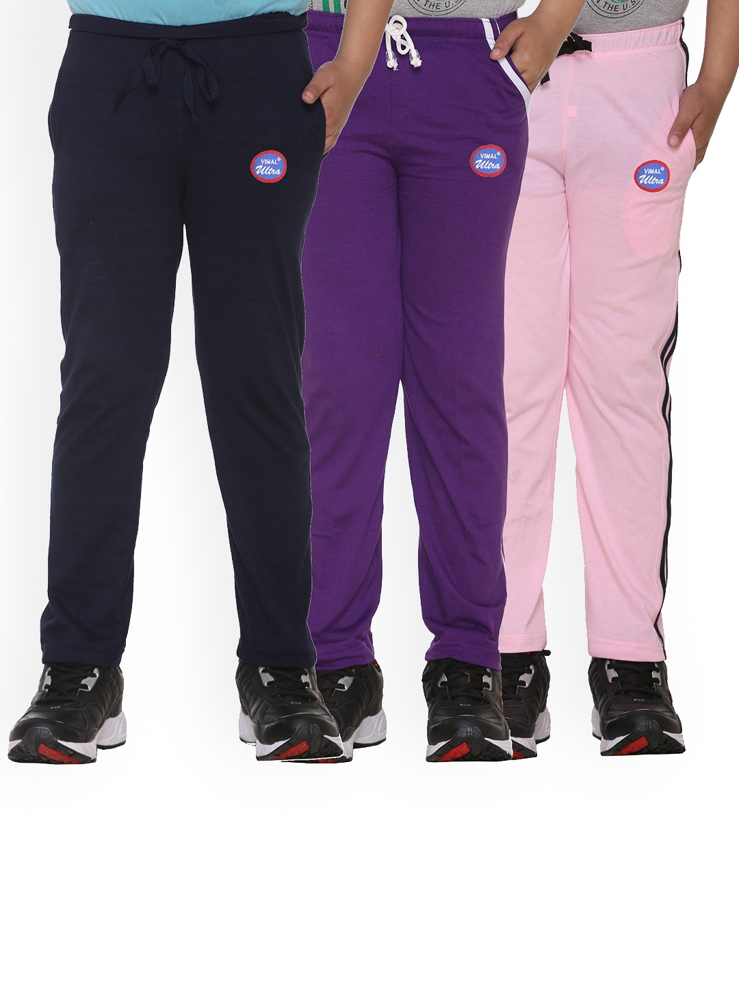 

VIMAL JONNEY Kids Pack Of 3 Solid Cotton Track Pants, Pink