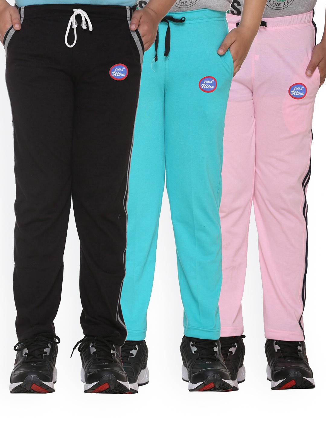

VIMAL JONNEY Kids Pack Of 3 Solid Cotton Track Pants, Black