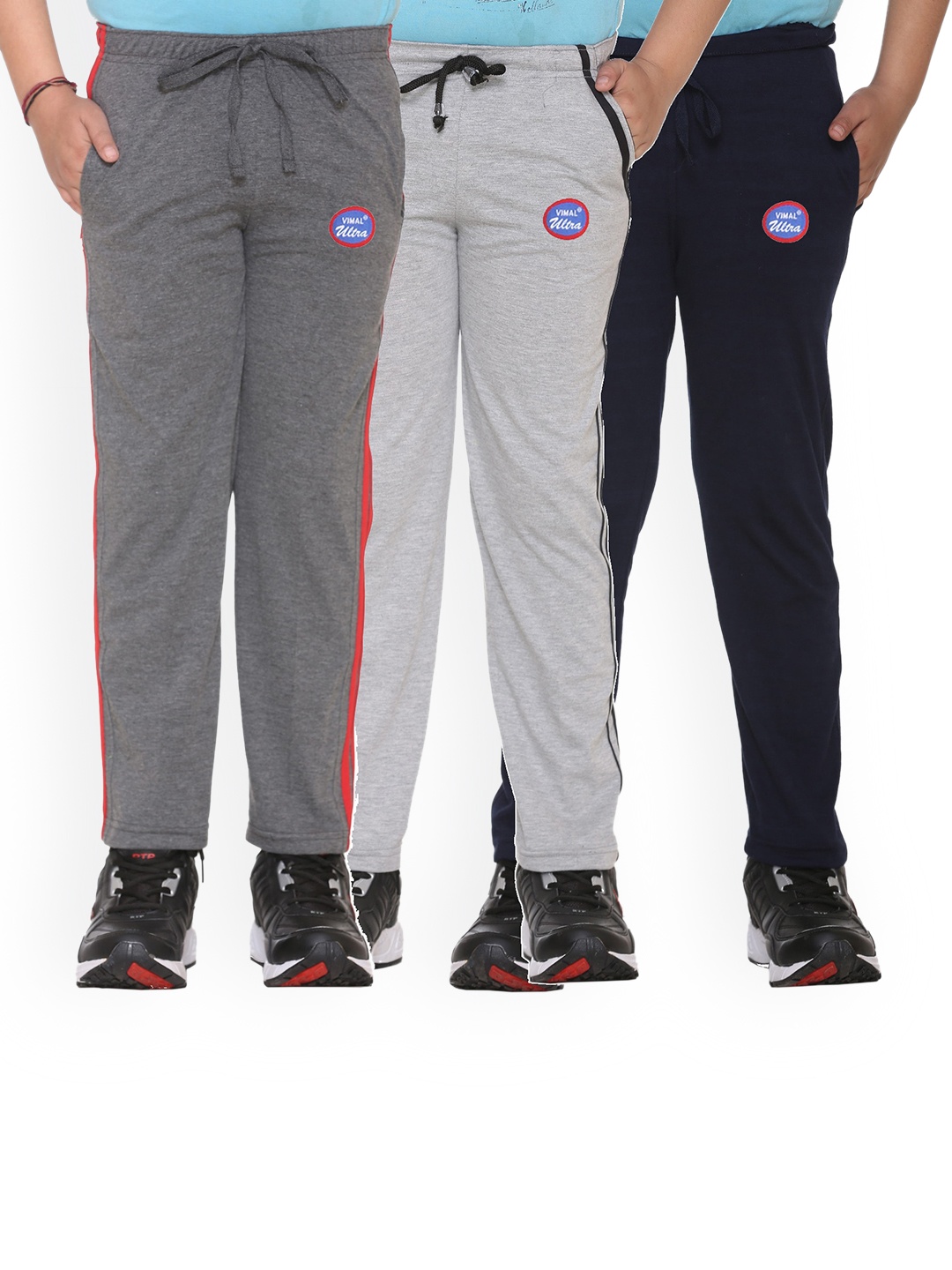 

VIMAL JONNEY Kids Pack Of 3 Solid Cotton Track Pants, Grey