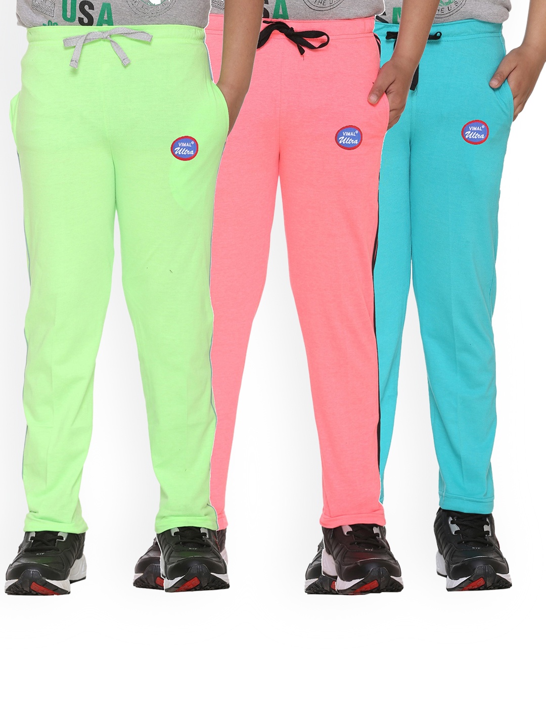

VIMAL JONNEY Kids Pack of 3 Solid Cotton Track Pants, Blue