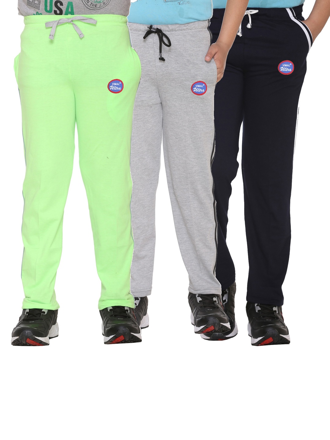

VIMAL JONNEY Set Of 3 Kids Grey & Green Solid Cotton Track Pants