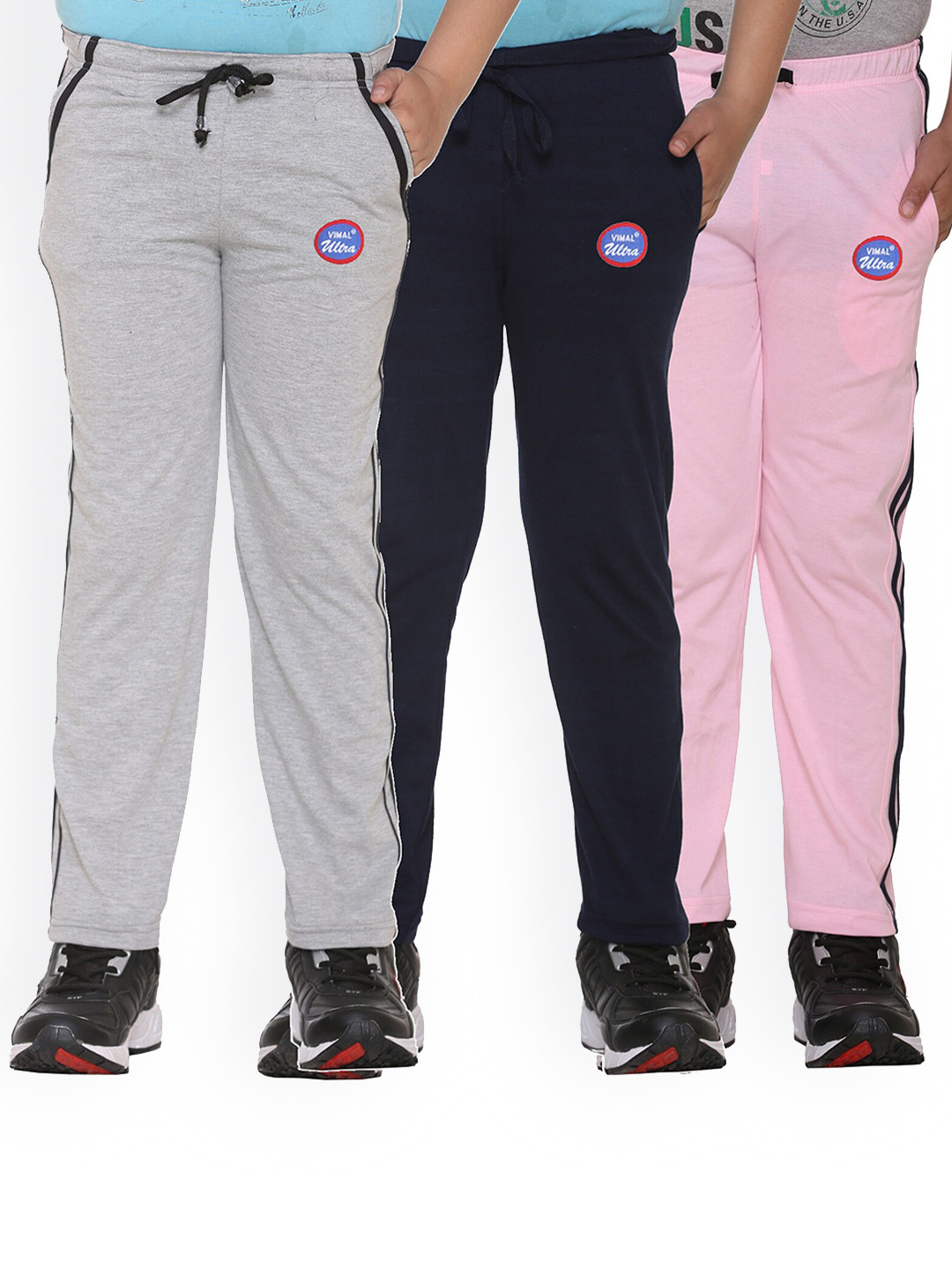 

VIMAL JONNEY Kids Pack of 3 Solid Cotton Track Pants, Grey