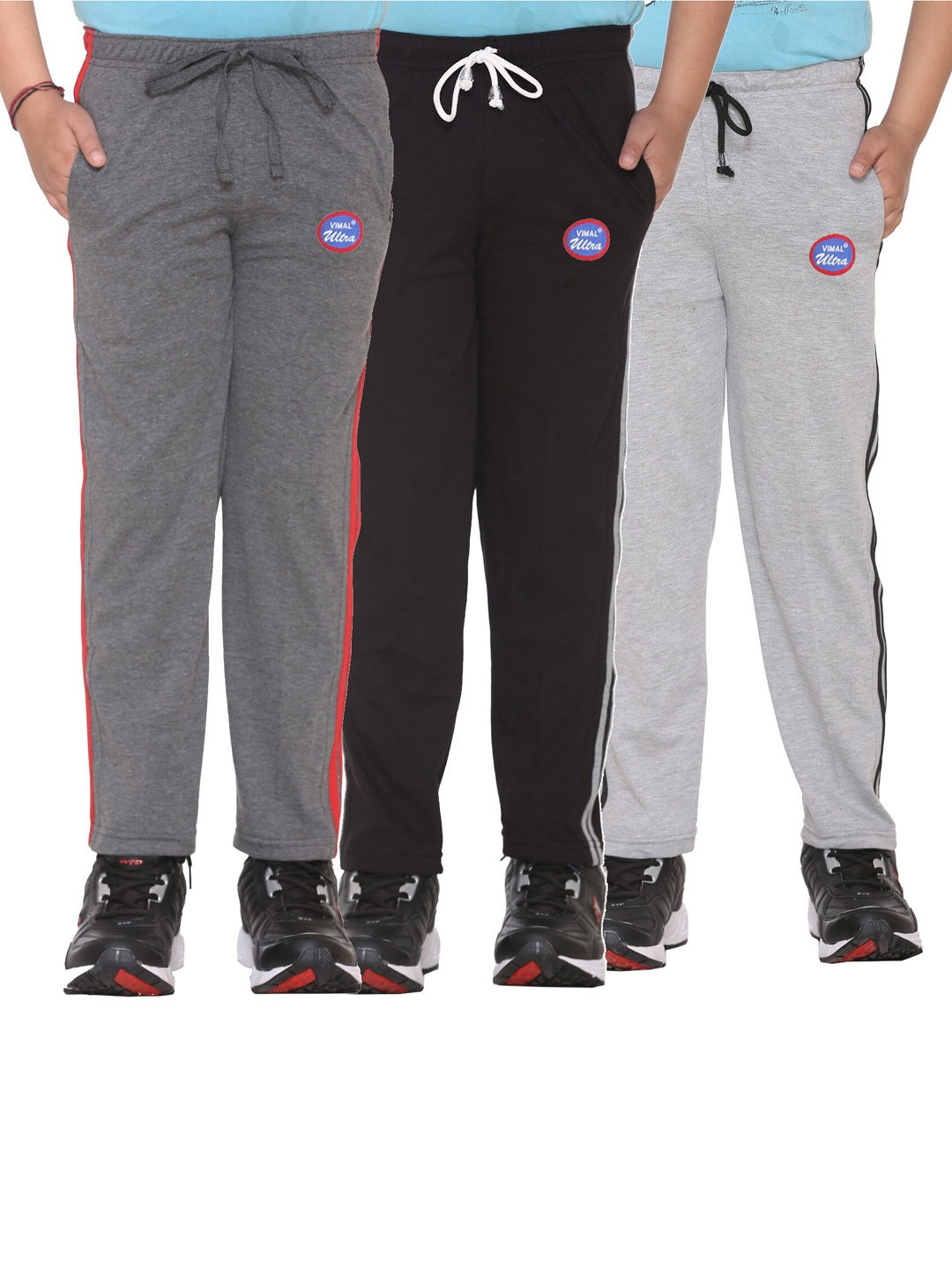 

VIMAL JONNEY Kids Pack Of 3 Solid Cotton Track Pants, Black