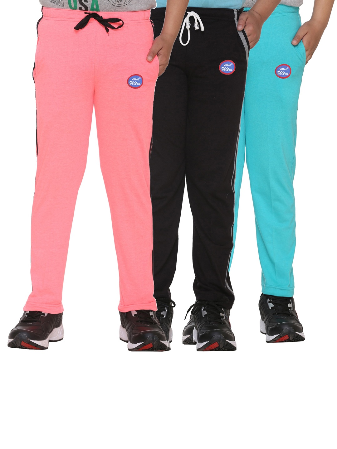 

VIMAL JONNEY Kids Pack of 3 Solid Cotton Track Pants, Black