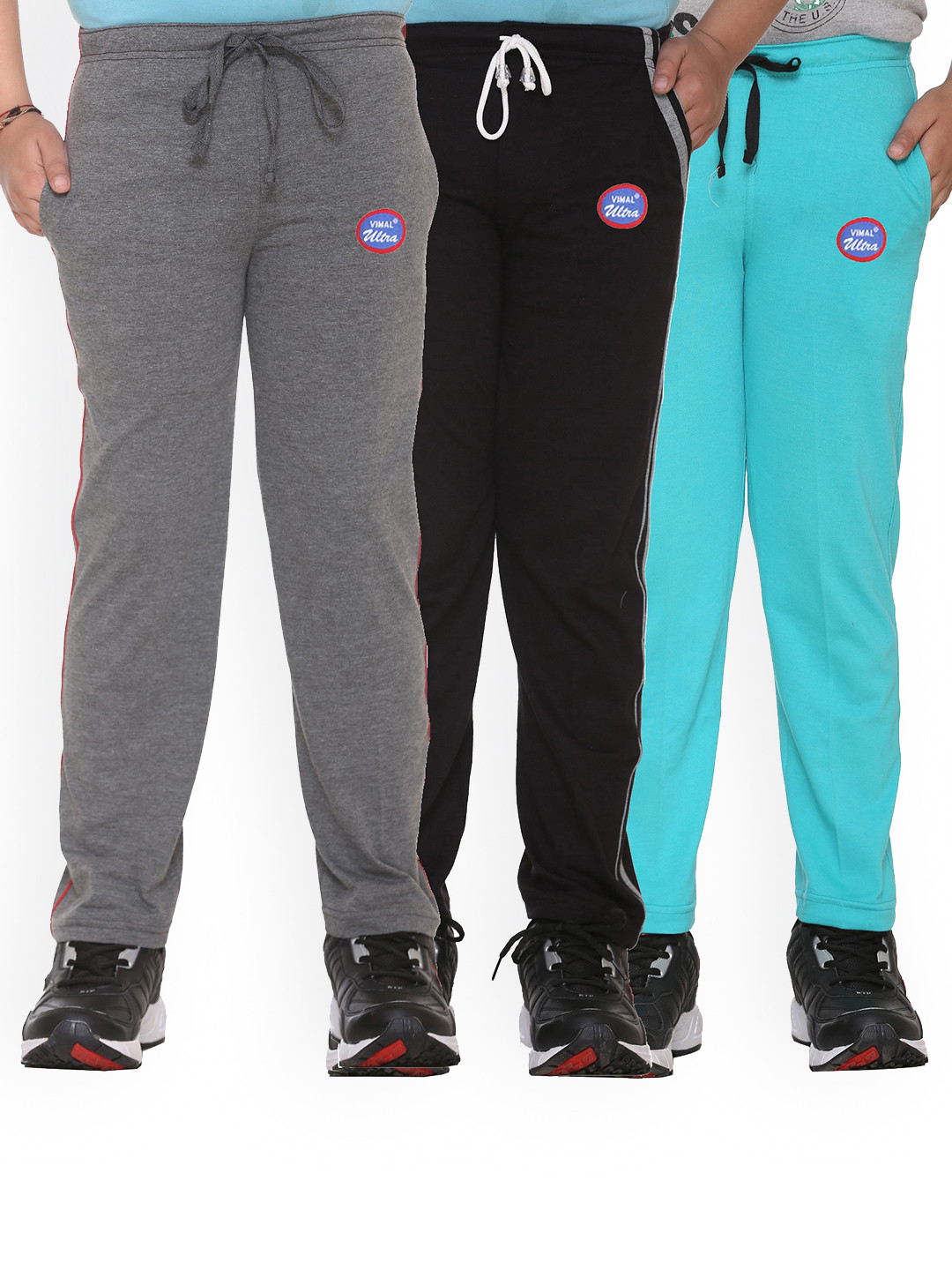 

VIMAL JONNEY Kids Pack Of 3 Solid Cotton Track Pants, Black