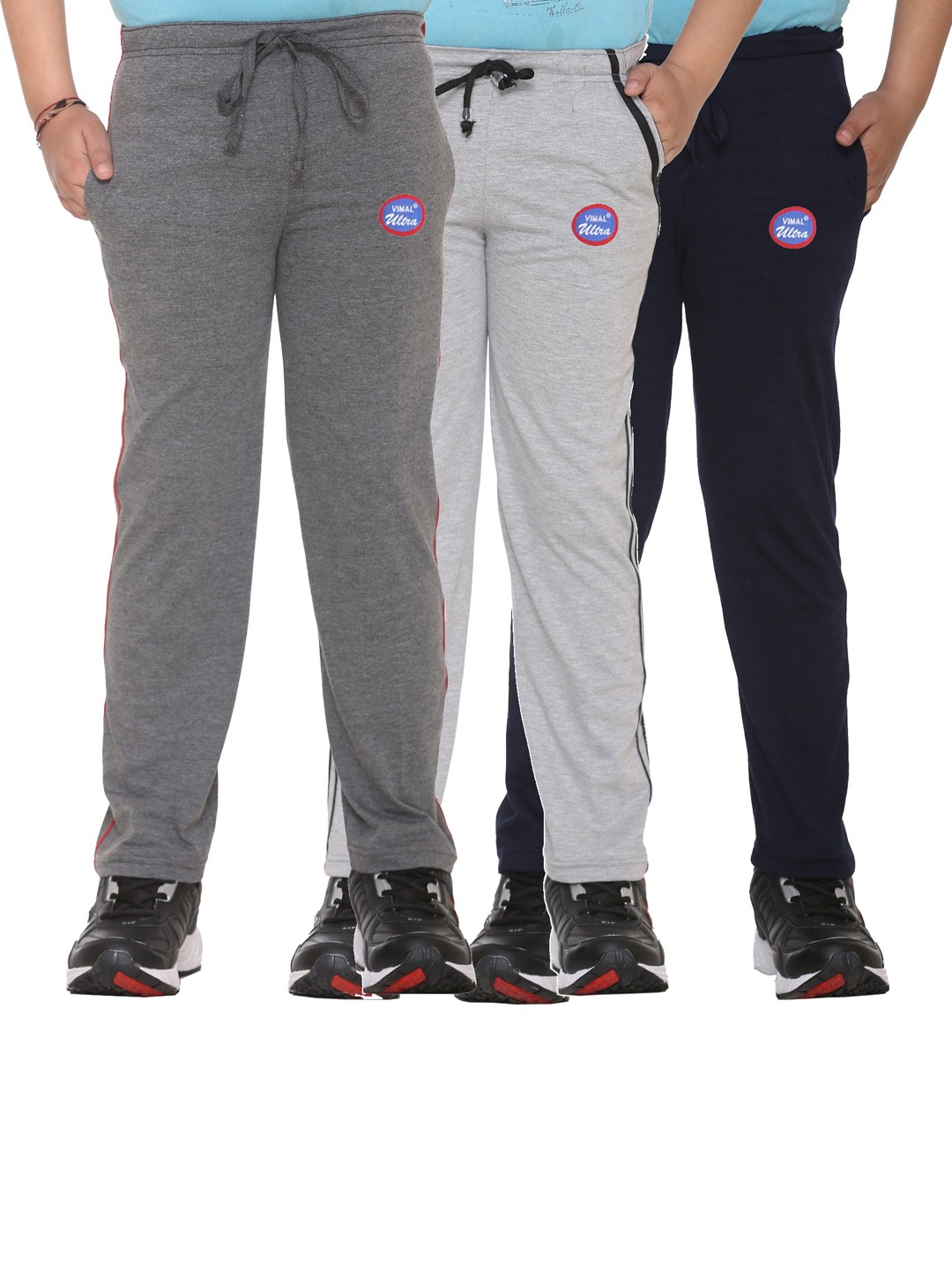 

MACK JONNEY Kids Pack Of 3 Solid Cotton Track Pants, Grey