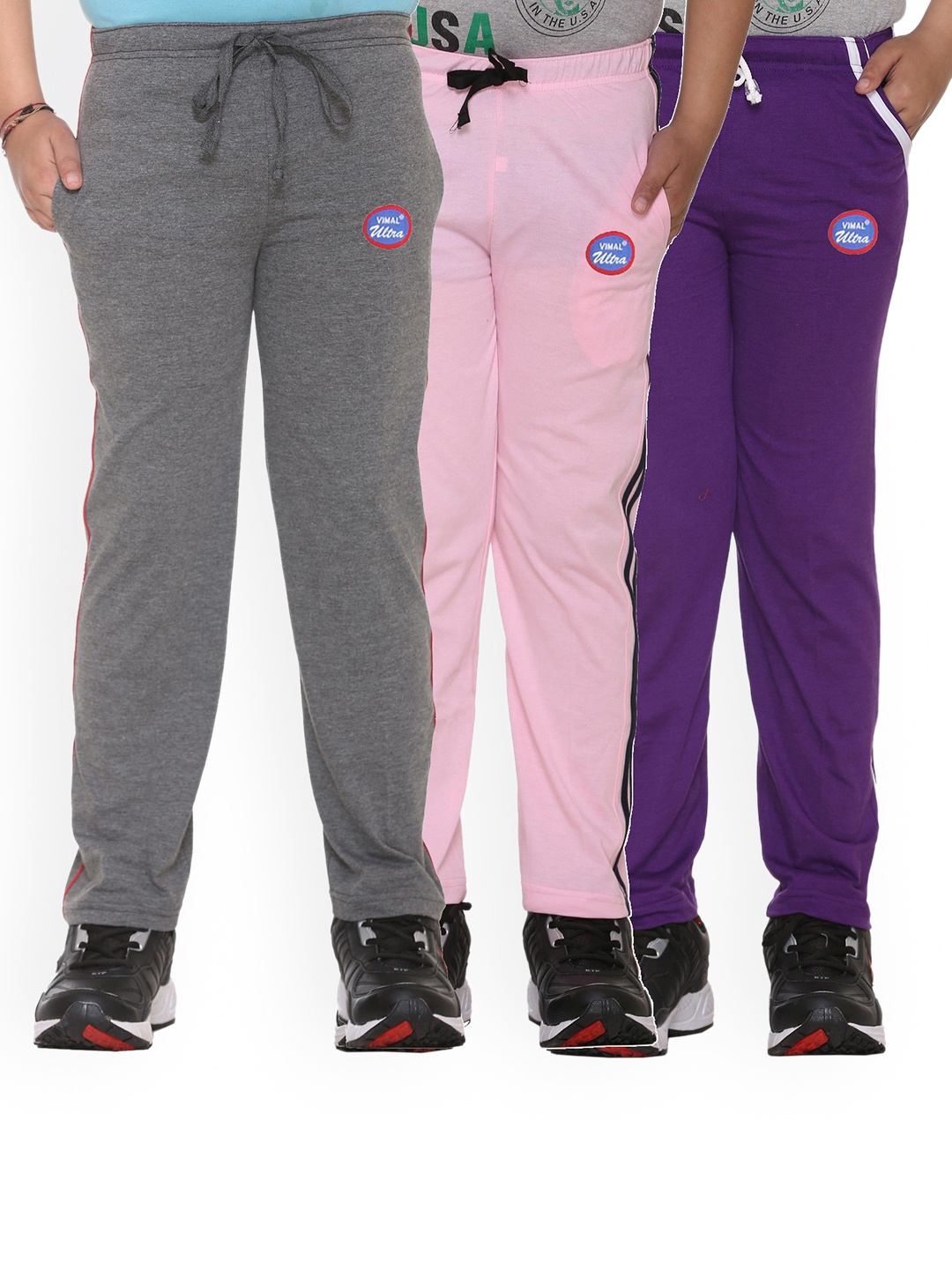 

VIMAL JONNEY Kids Pack Of 3 Solid Cotton Track Pants, Grey