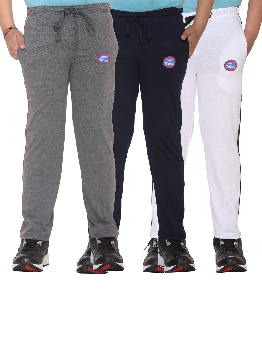 

VIMAL JONNEY Kids Pack of 3 Solid Cotton Track Pants, Grey