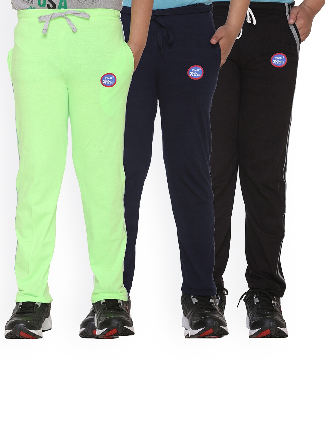 

VIMAL JONNEY Kids Pack Of 3 Solid Cotton Track Pants, Green