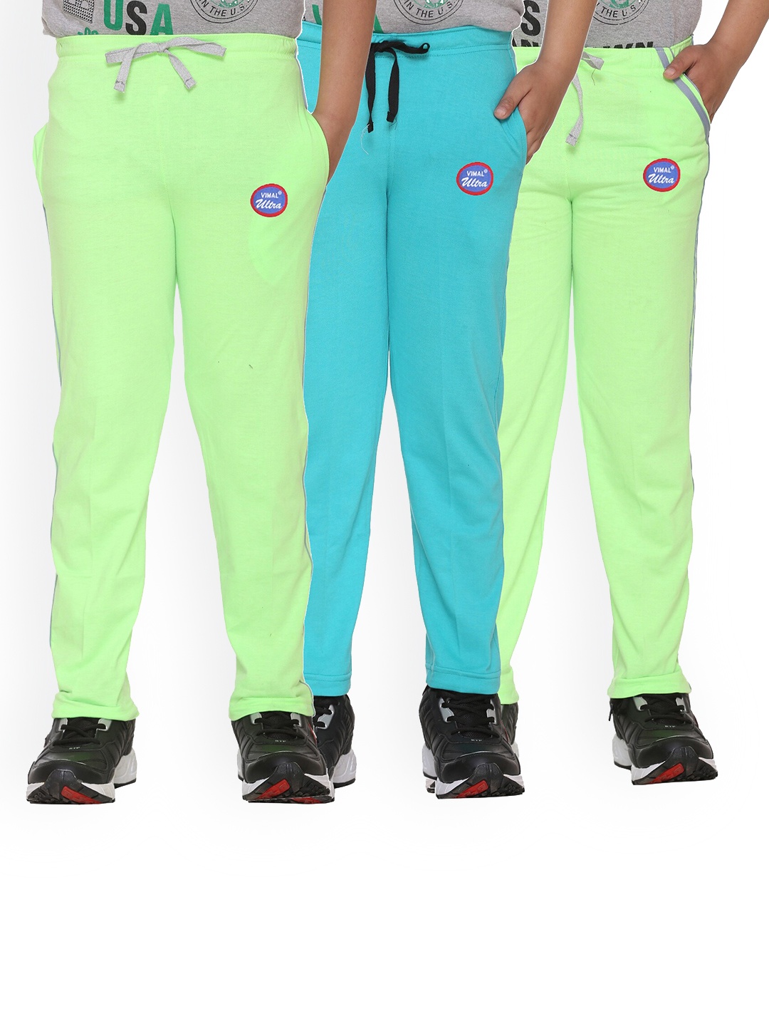 

VIMAL JONNEY Set Of 3 Kids Blue & Green Solid Cotton Track Pants