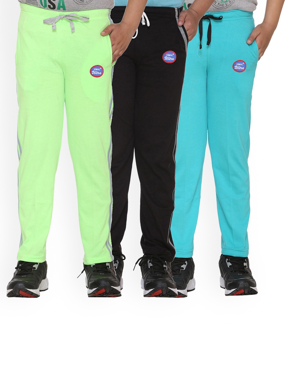

VIMAL JONNEY Unisex Kids Pack Of 3 Solid Cotton Track Pants, Black