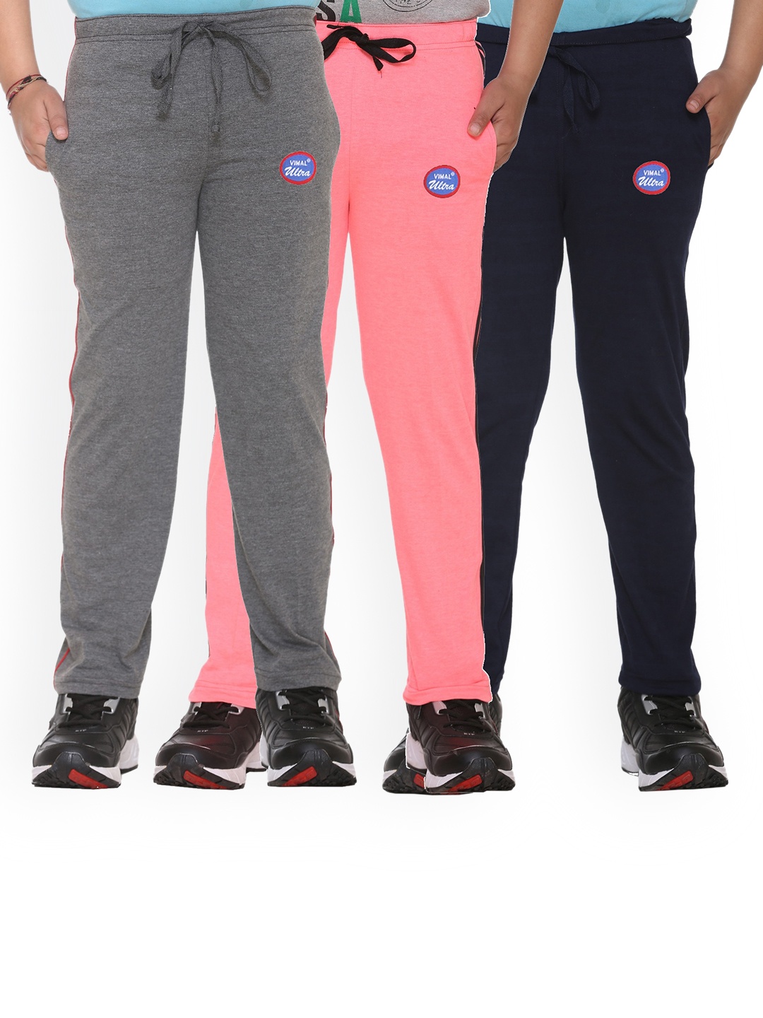 

VIMAL JONNEY Kids Pack Of 3 Solid Cotton Track Pants, Navy blue