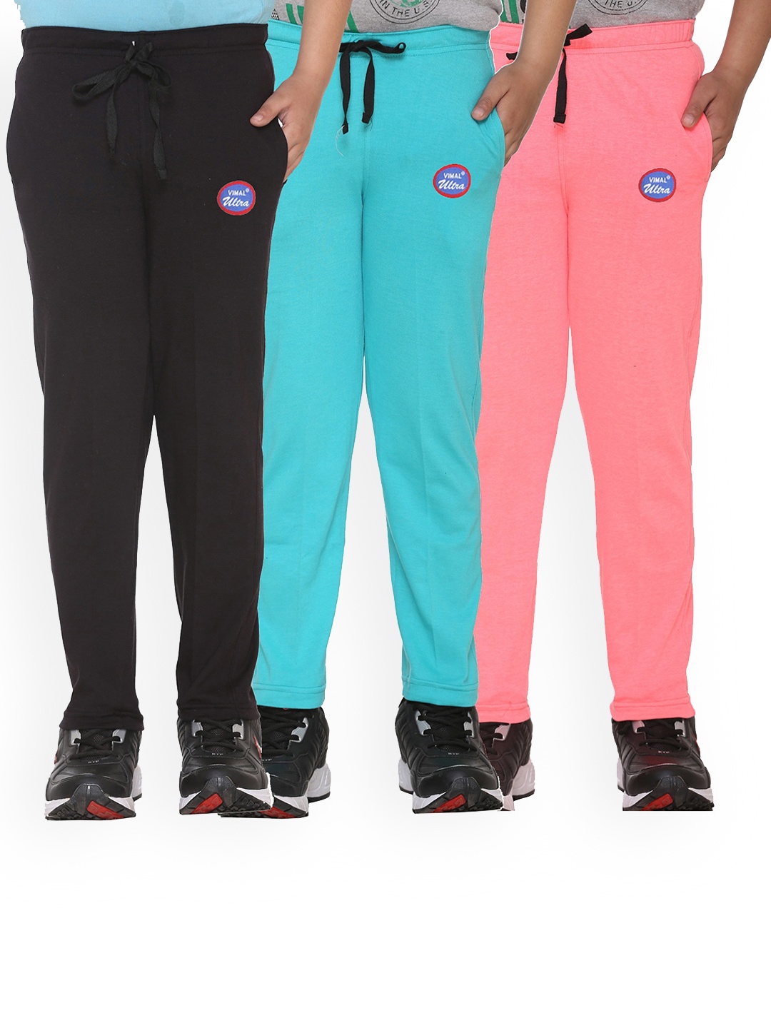 

VIMAL JONNEY Kids Pack Of 3 Solid Cotton Track Pants, Black