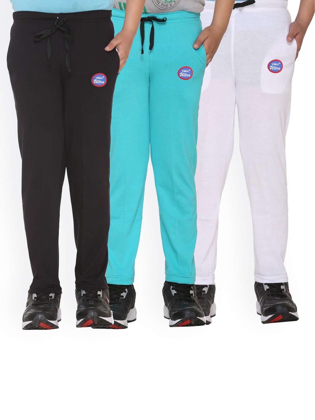 

VIMAL JONNEY Set Of 3 Black & White Kids Solid Cotton Track Pants