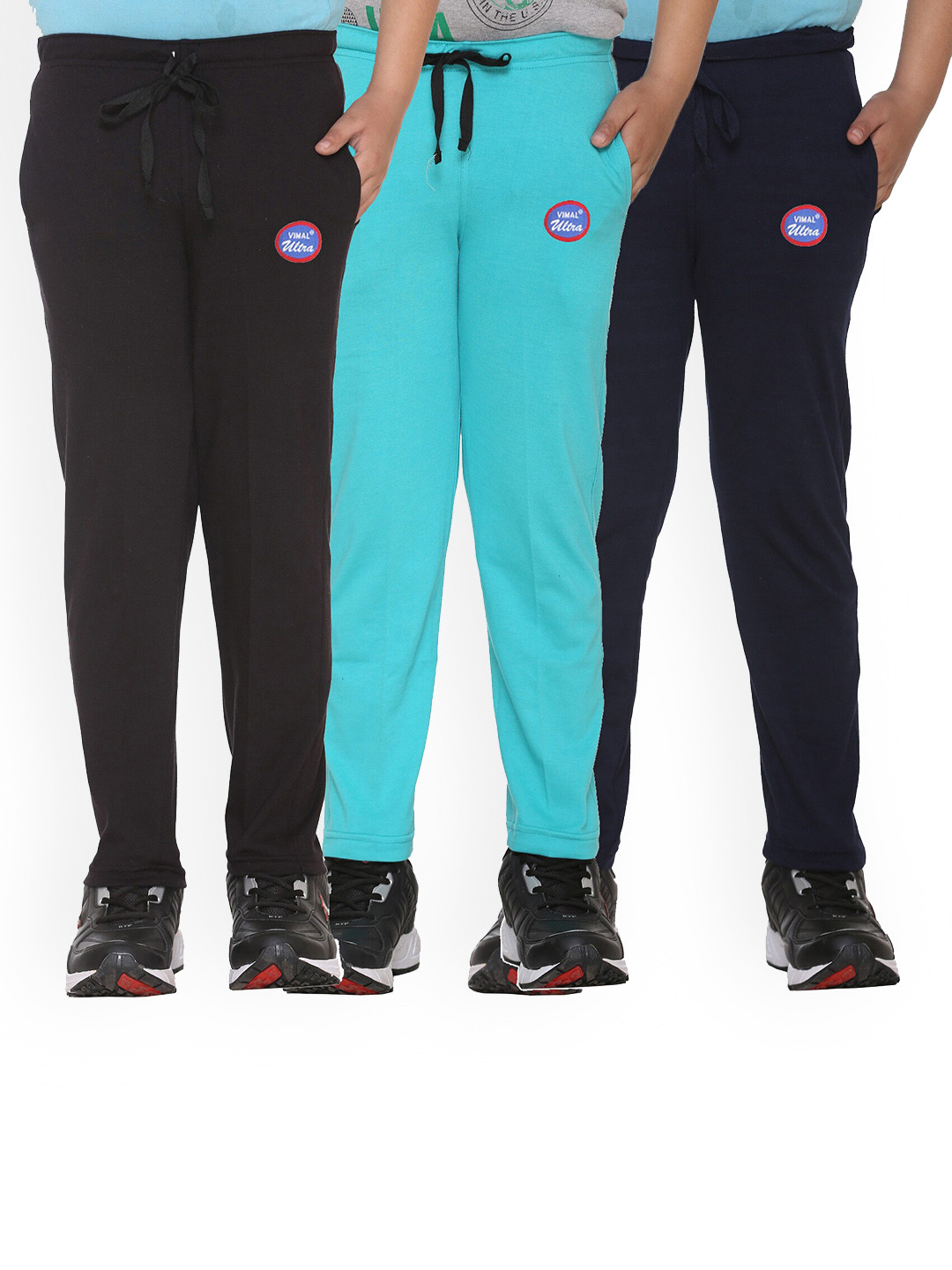 

VIMAL JONNEY Kids Pack of 3 Solid Cotton Track Pants, Black