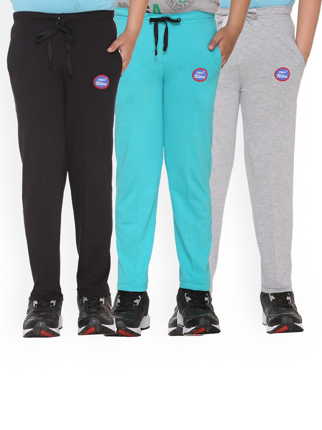 

VIMAL JONNEY Kids Pack Of 3 Solid Cotton Track Pants, Black