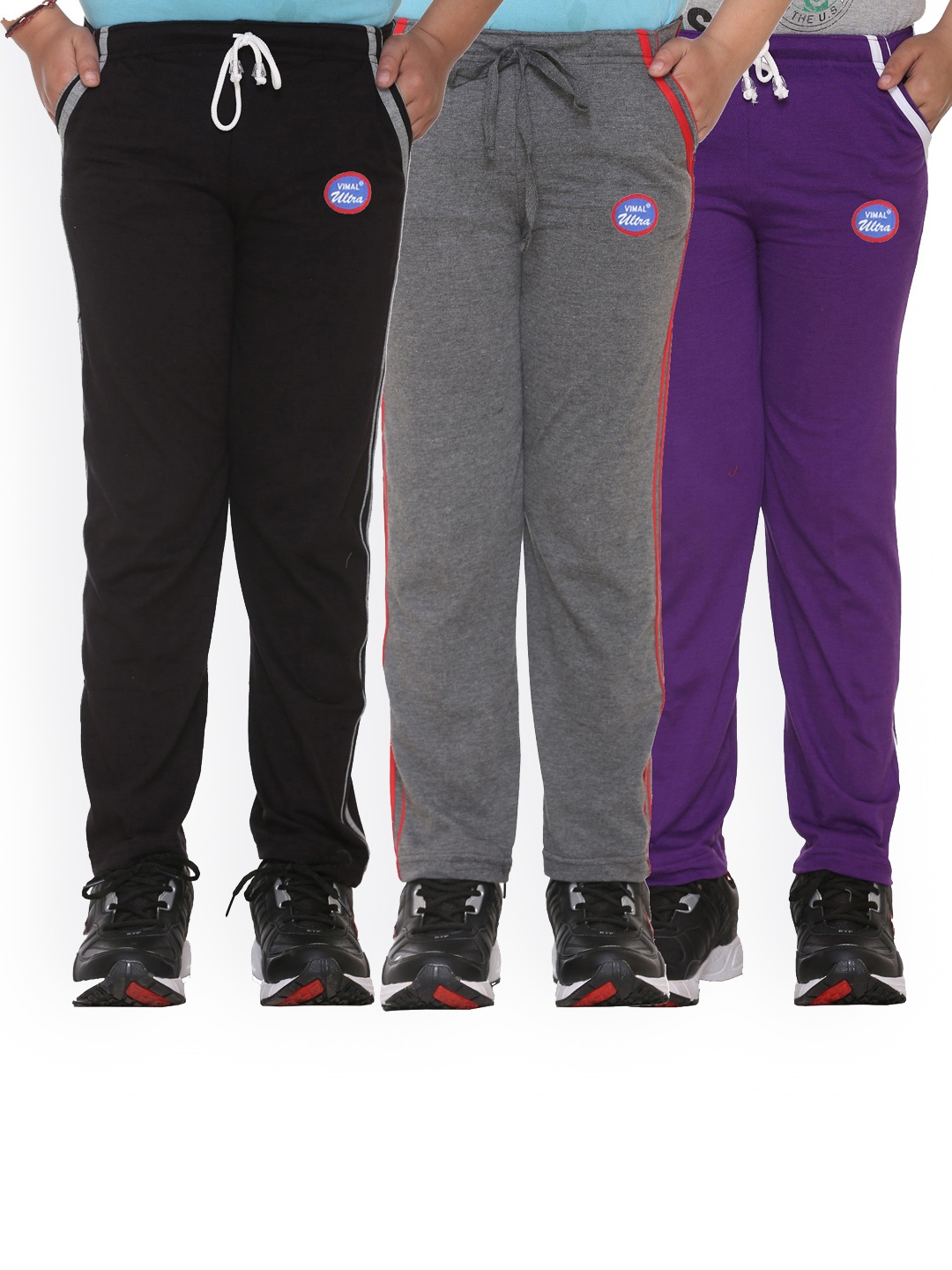 

VIMAL JONNEY Kids Pack Of 3 Solid Cotton Track Pants, Black