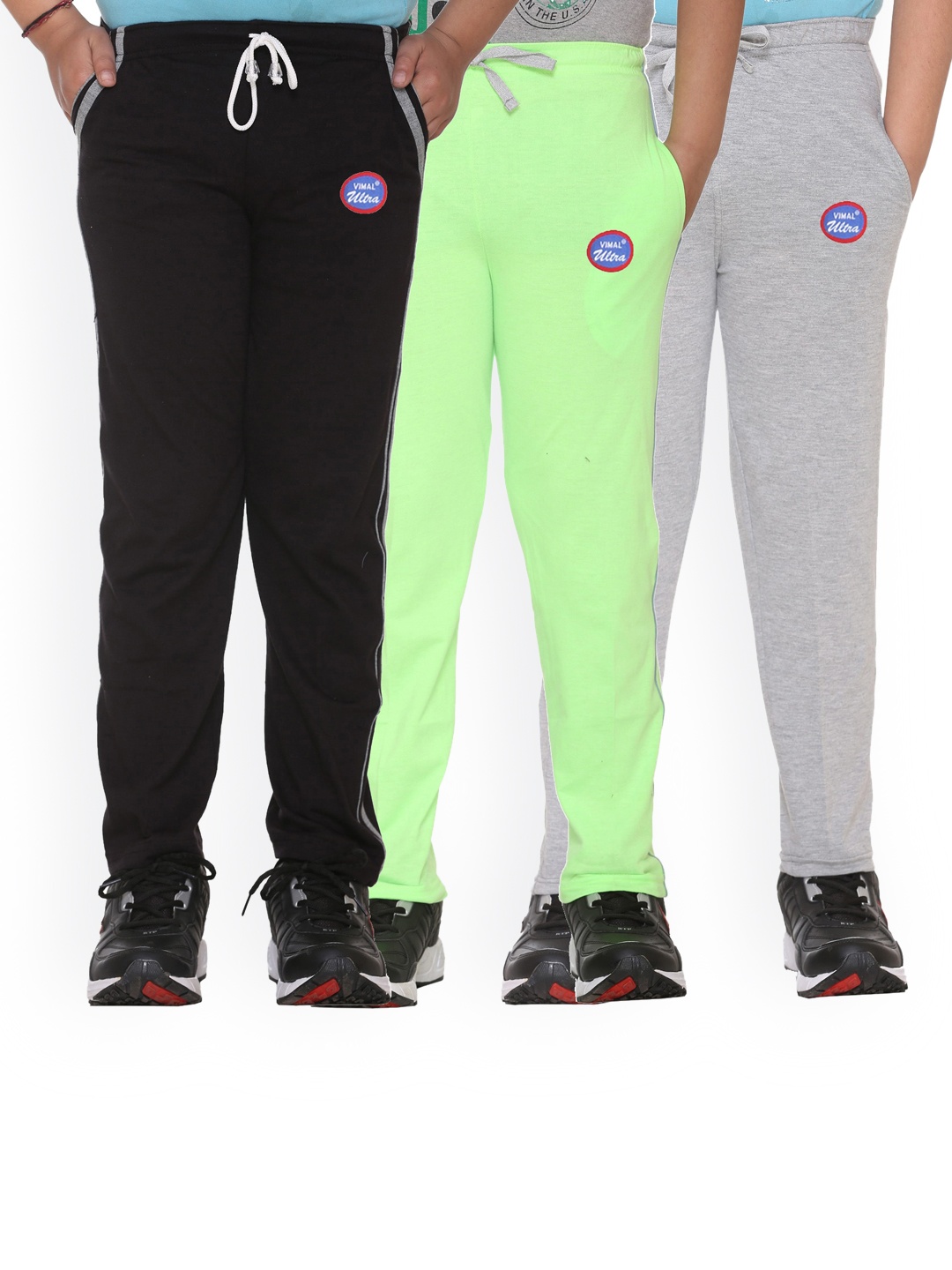 

VIMAL JONNEY Unisex Kids Pack Of 3 Solid Cotton Track Pants, Black