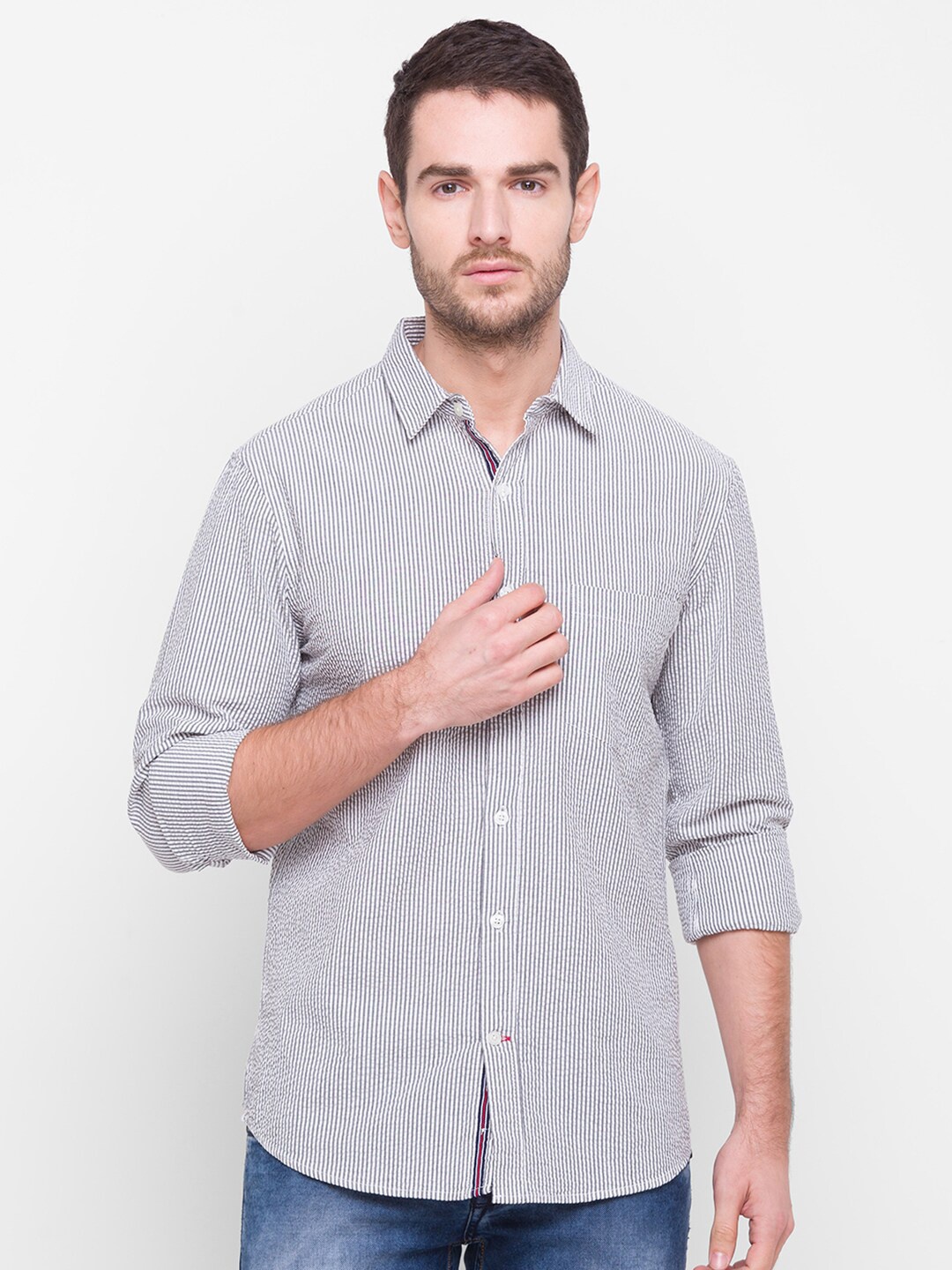 

Globus Men Grey Striped Casual Shirt
