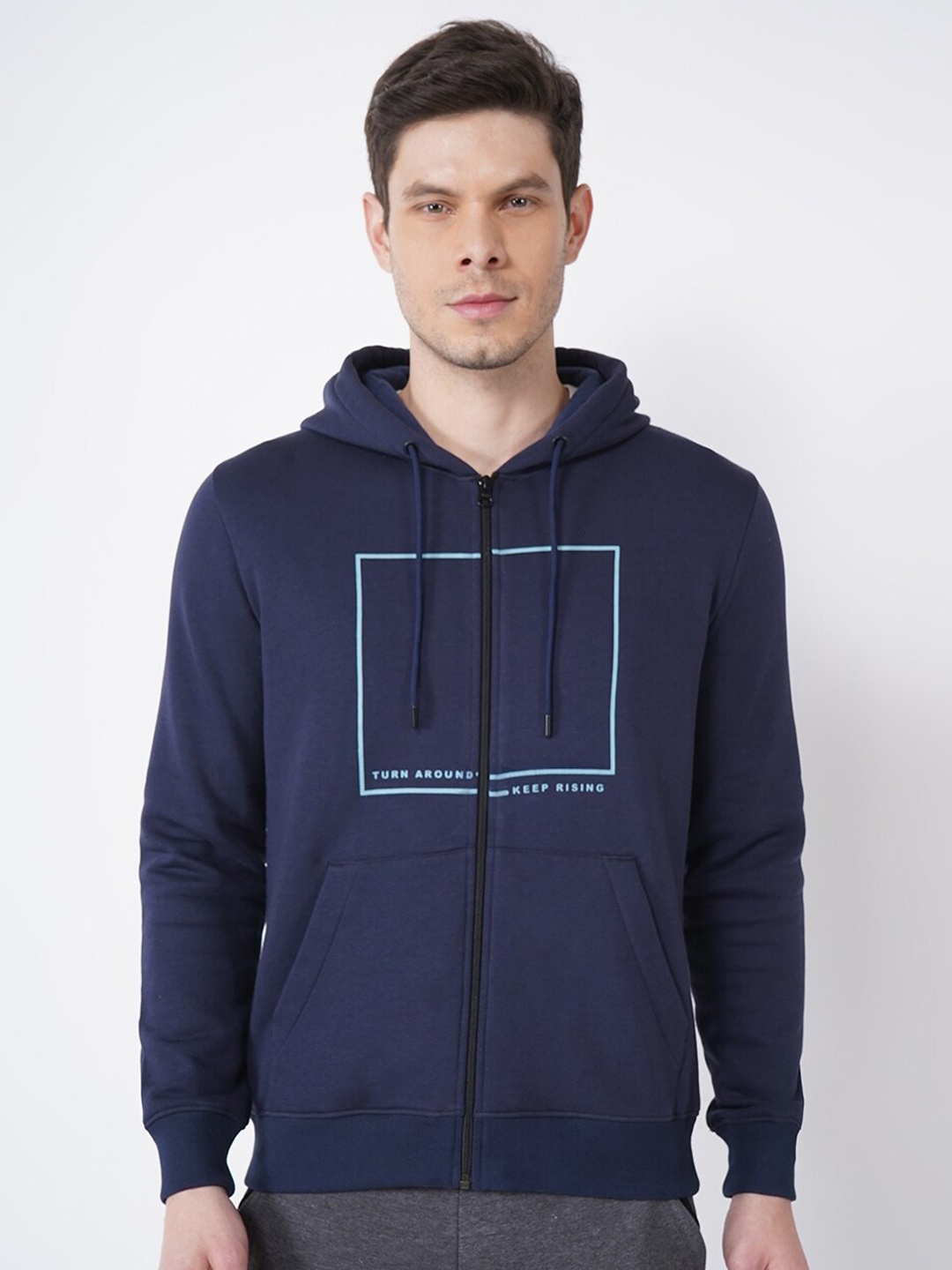 

Blackberrys Men Navy Blue Printed Hooded Sweatshirt