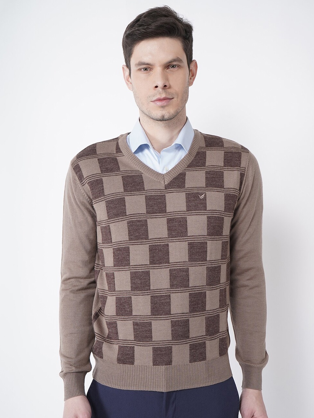 

Blackberrys Men Grey Checked Wool Pullover