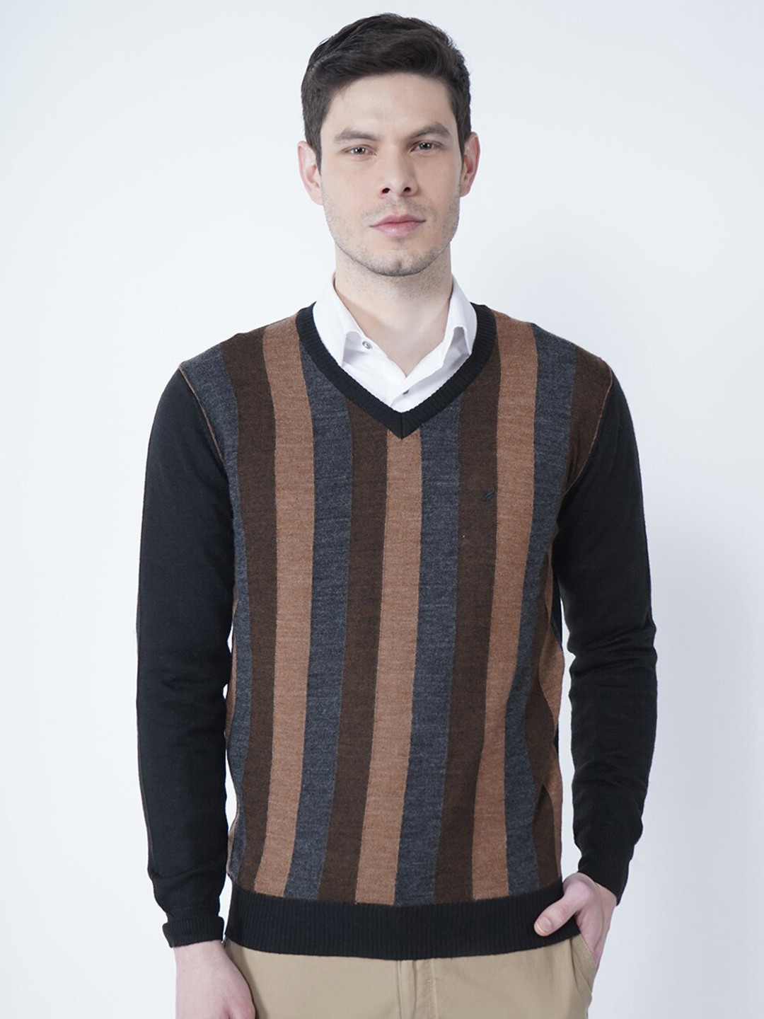 

Blackberrys Men Black & Blue Striped Pullover