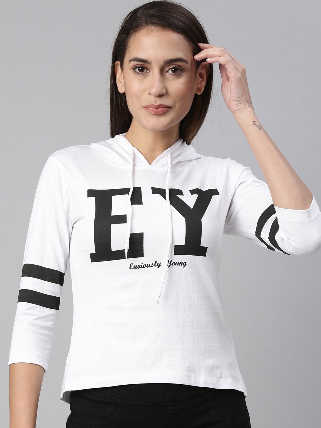 

Enviously Young Women White & Black Typography Cotton T-shirt