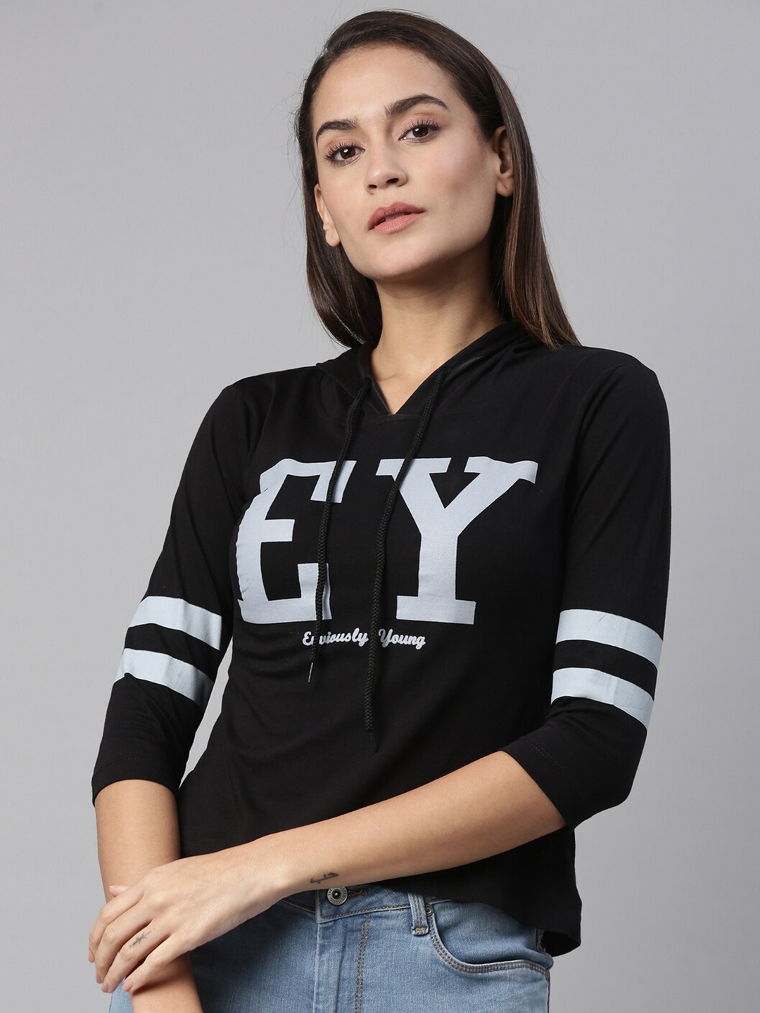 

Enviously Young Women Black Typography Printed T-shirt