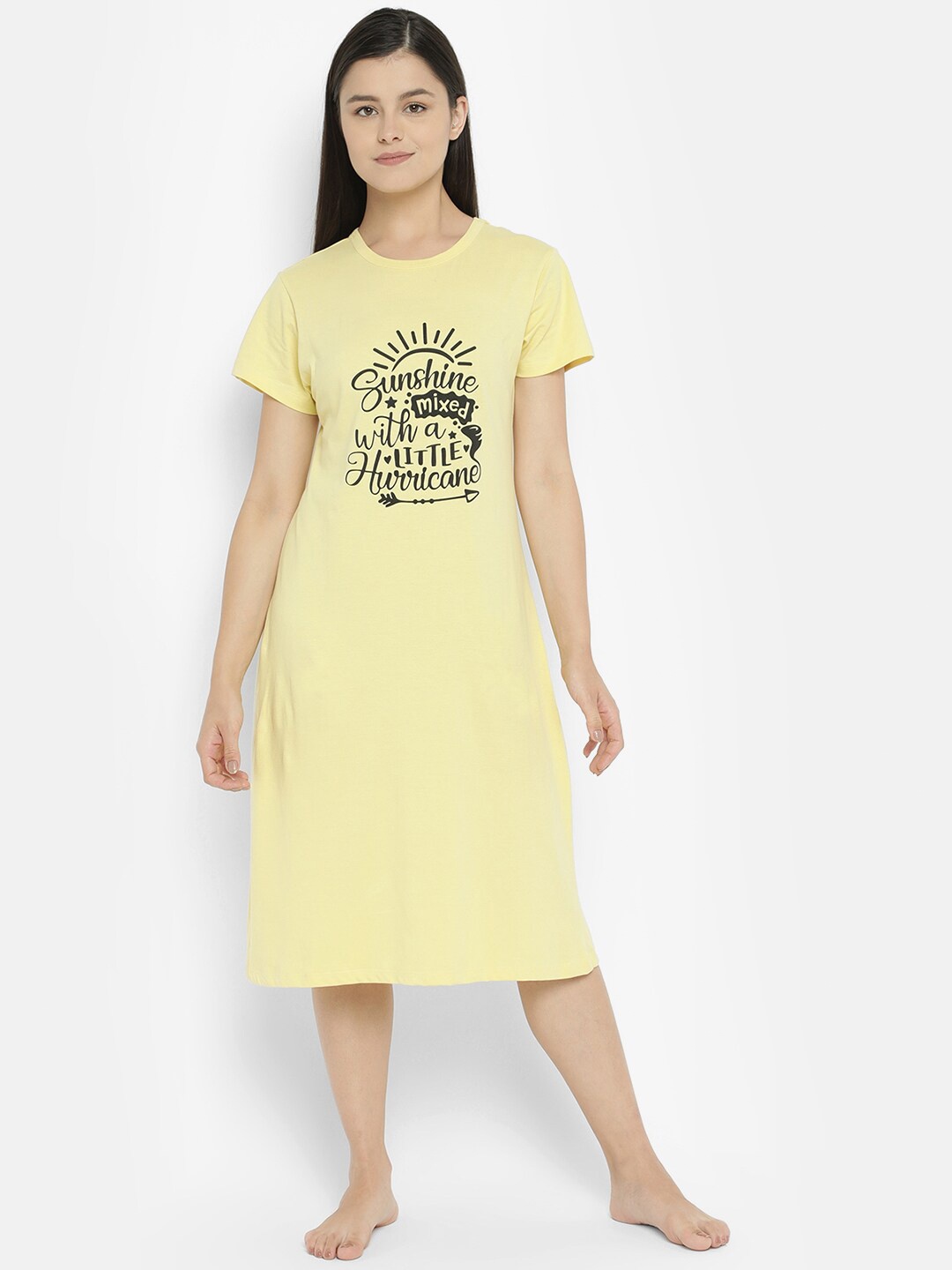 

V2 Value & Variety Yellow Pure Cotton Printed Nightdress