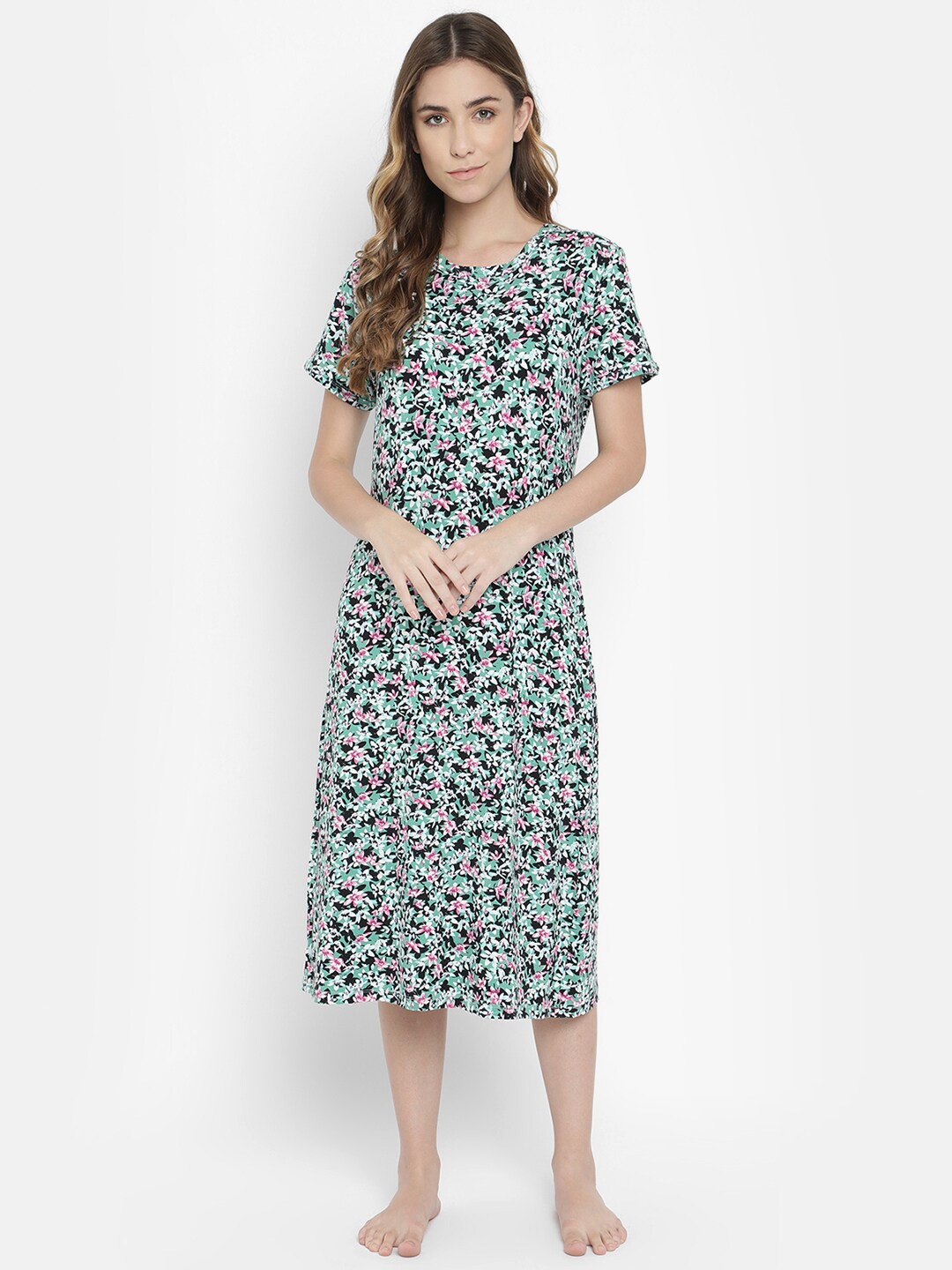 

V2 Value & Variety Green Printed Pure Cotton Nightdress