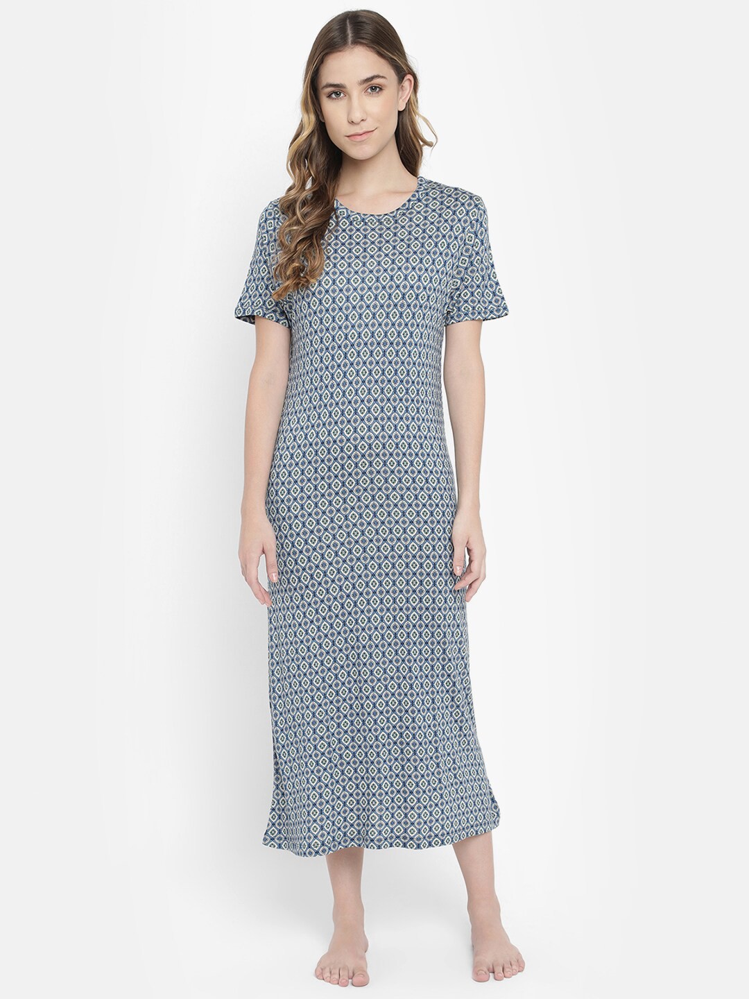 

V2 Value & Variety Blue Printed Midi Nightdress