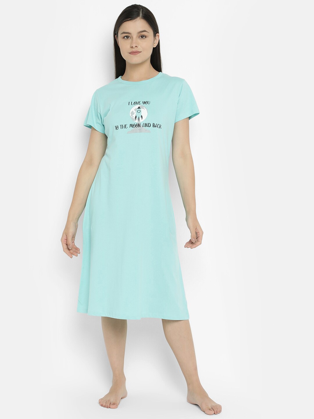 

V2 Value & Variety Blue Printed Pure Cotton Nightdress