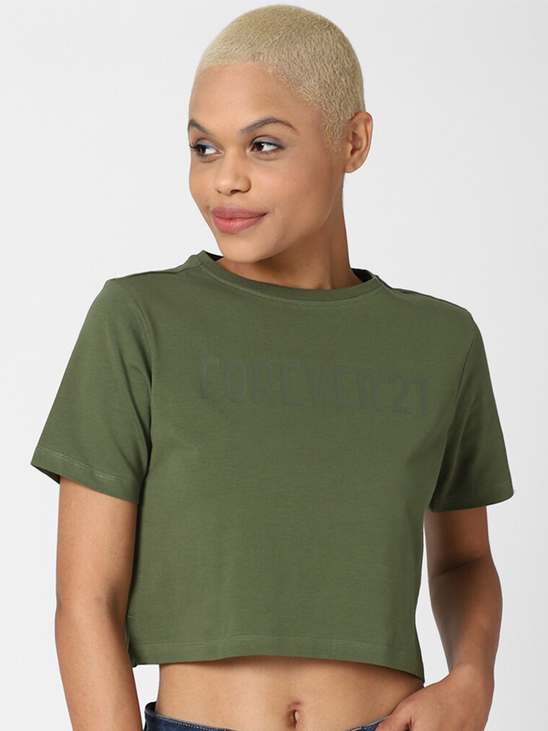 

FOREVER 21 Green Solid Crop Top