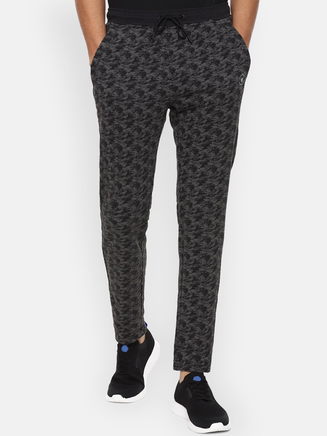 

Louis Philippe ATHPLAY Men Grey & Black Camouflage Printed Winter Track Pants