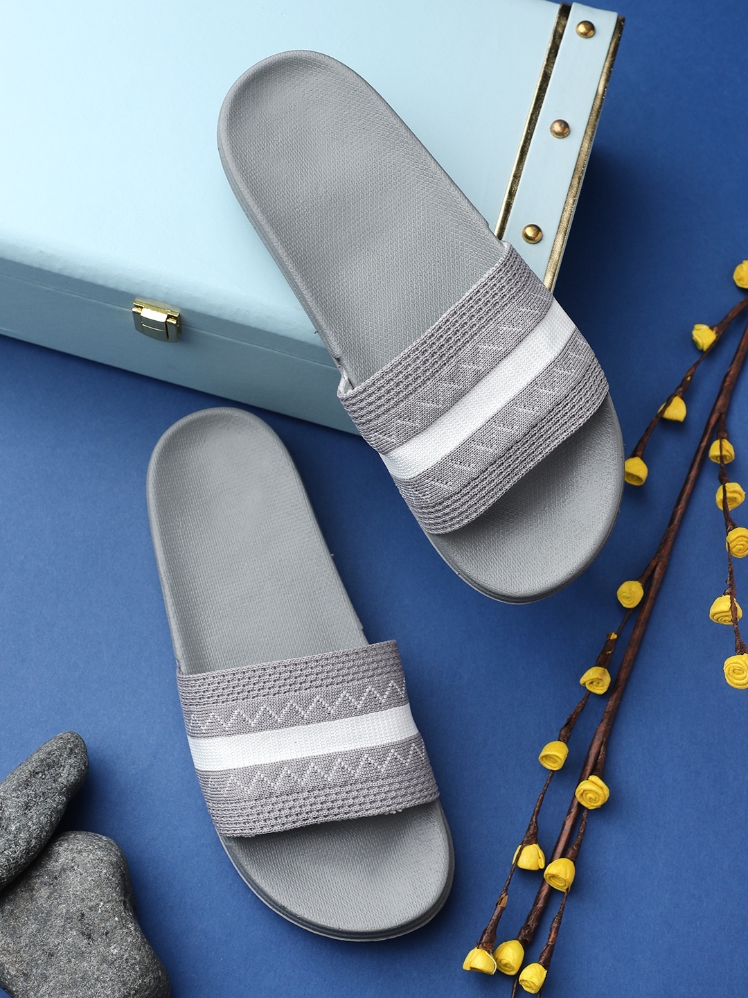 

Pampy Angel Women Grey & White Printed Rubber Sliders