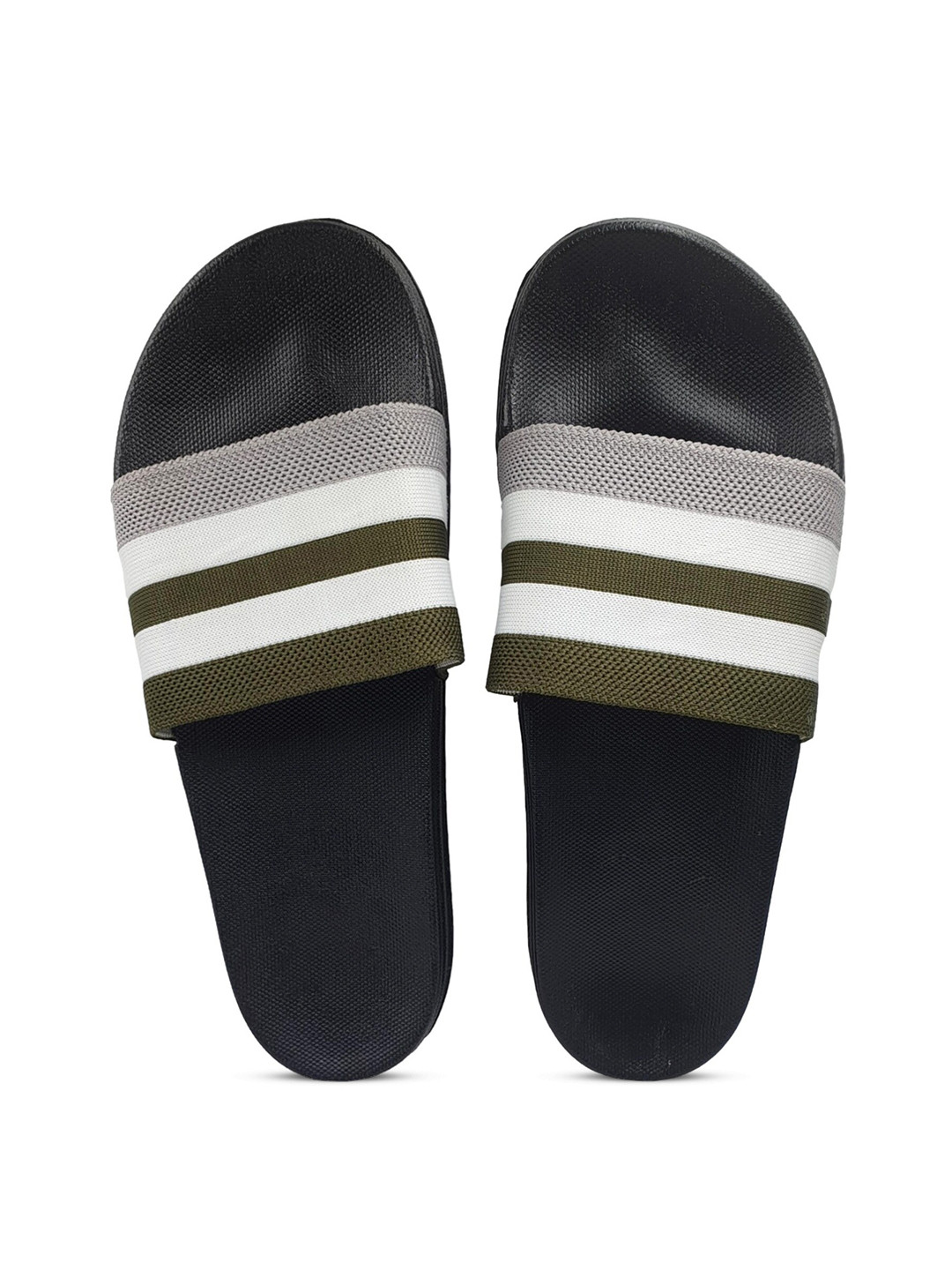 

Pampy Angel Men Green & White Striped Rubber Sliders