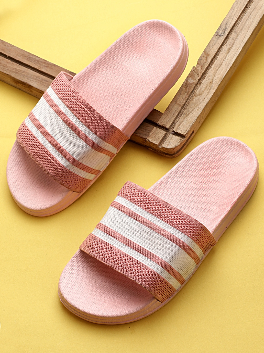 

Pampy Angel Women Pink & White Striped Rubber Sliders