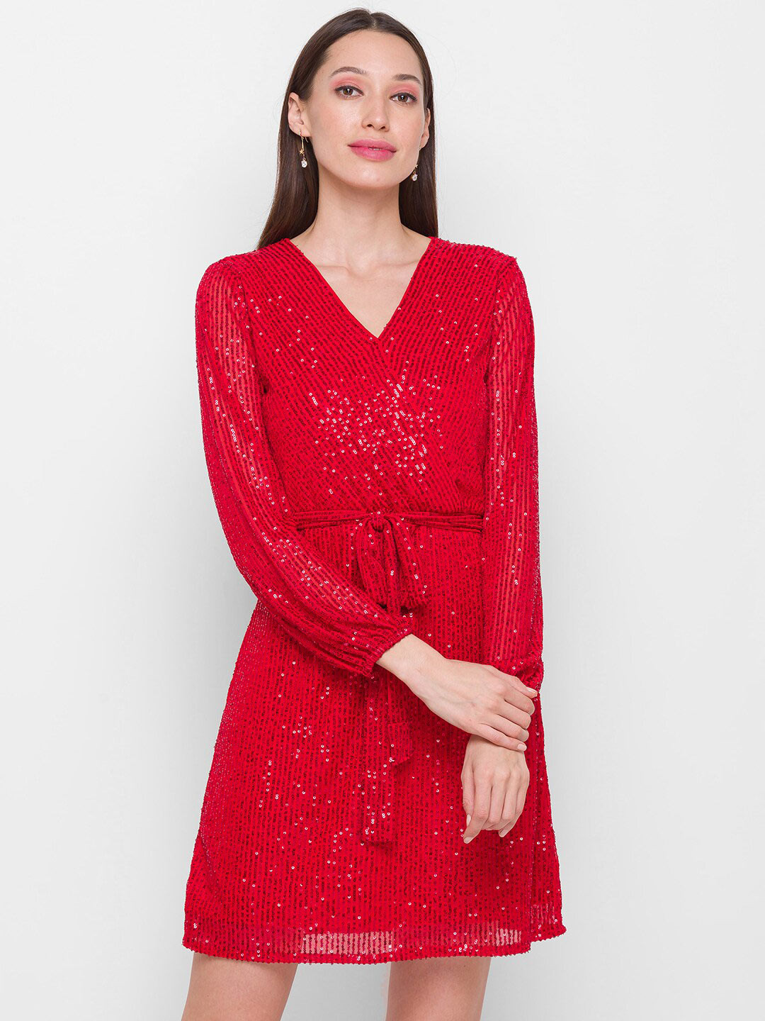 

Globus Red Embellished Net Dress