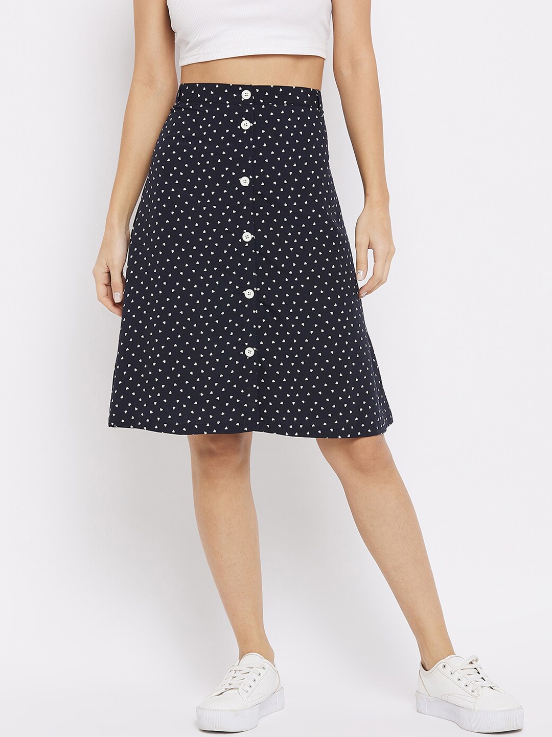 

Nun Women Navy Blue & White Printed A-Line Knee Length Skirt