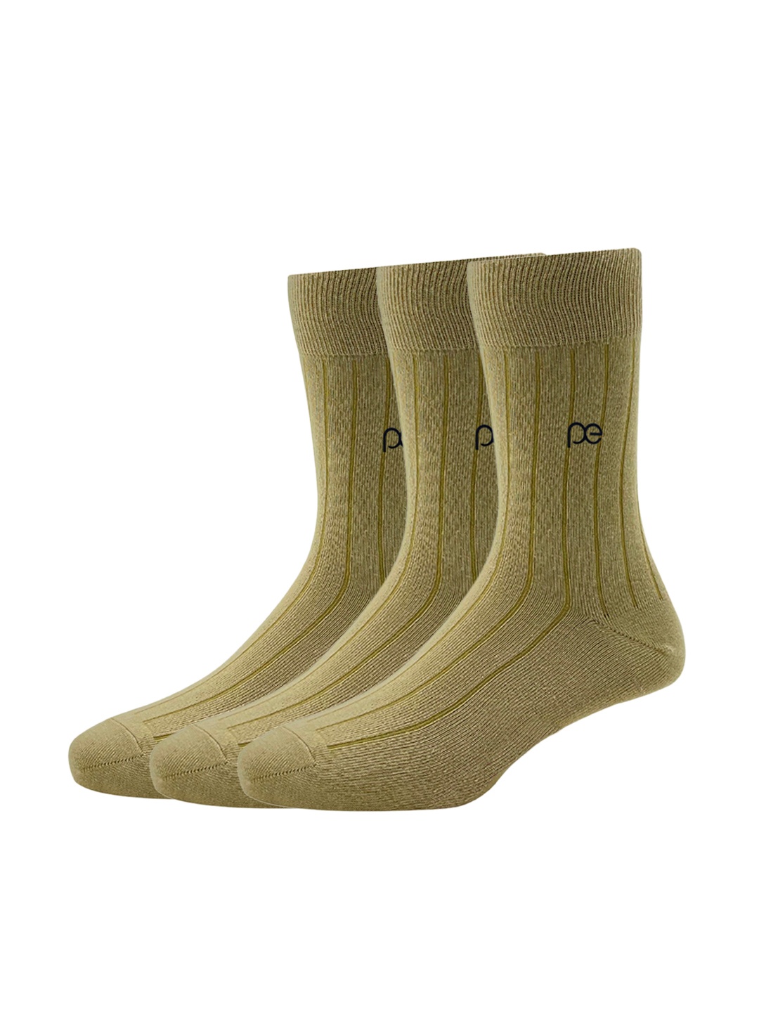 

Peter England Men Beige Pack of 3 Cotton Calf Length Socks